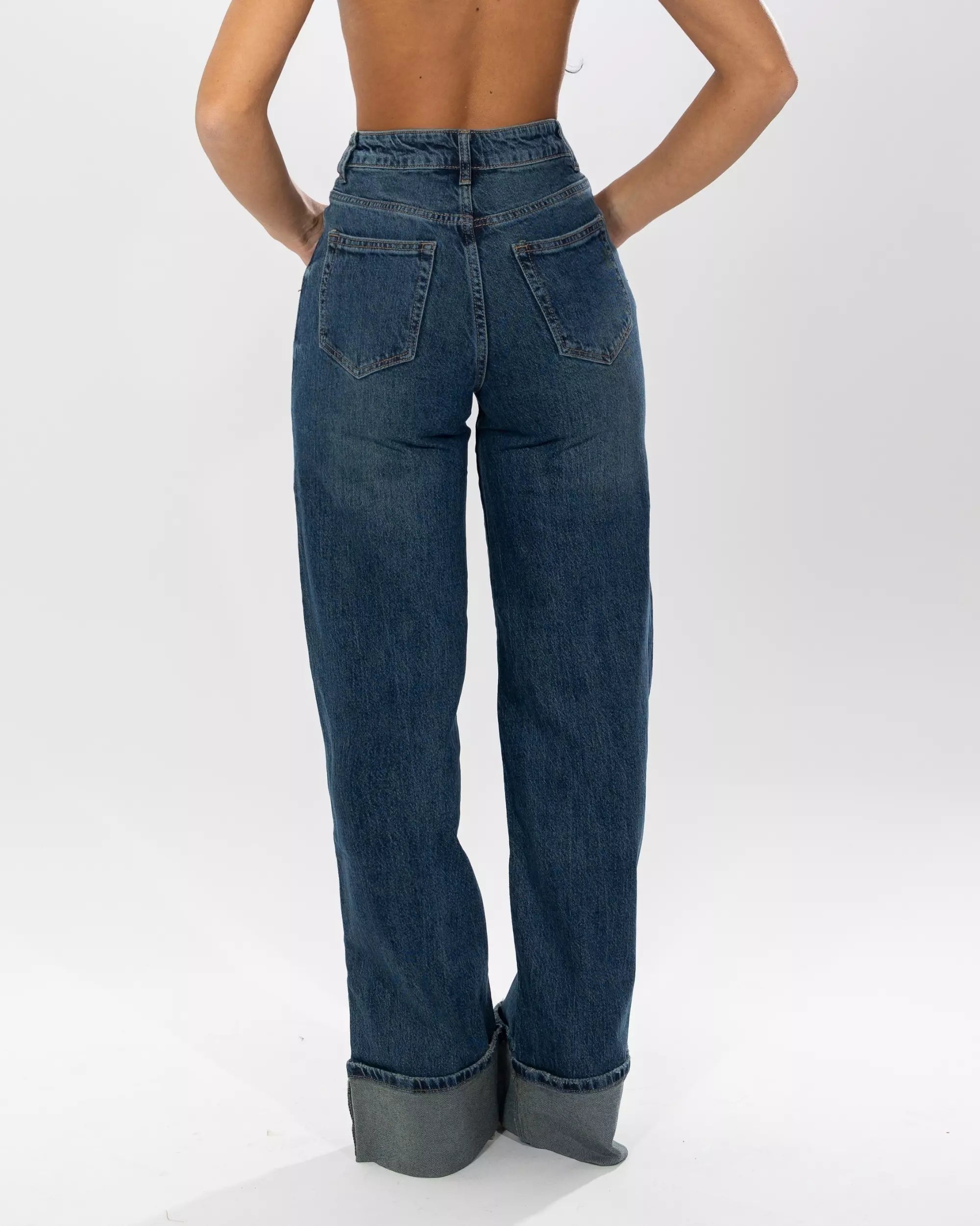 SERENA- JEANS A PALAZZO CON RISVOLTO