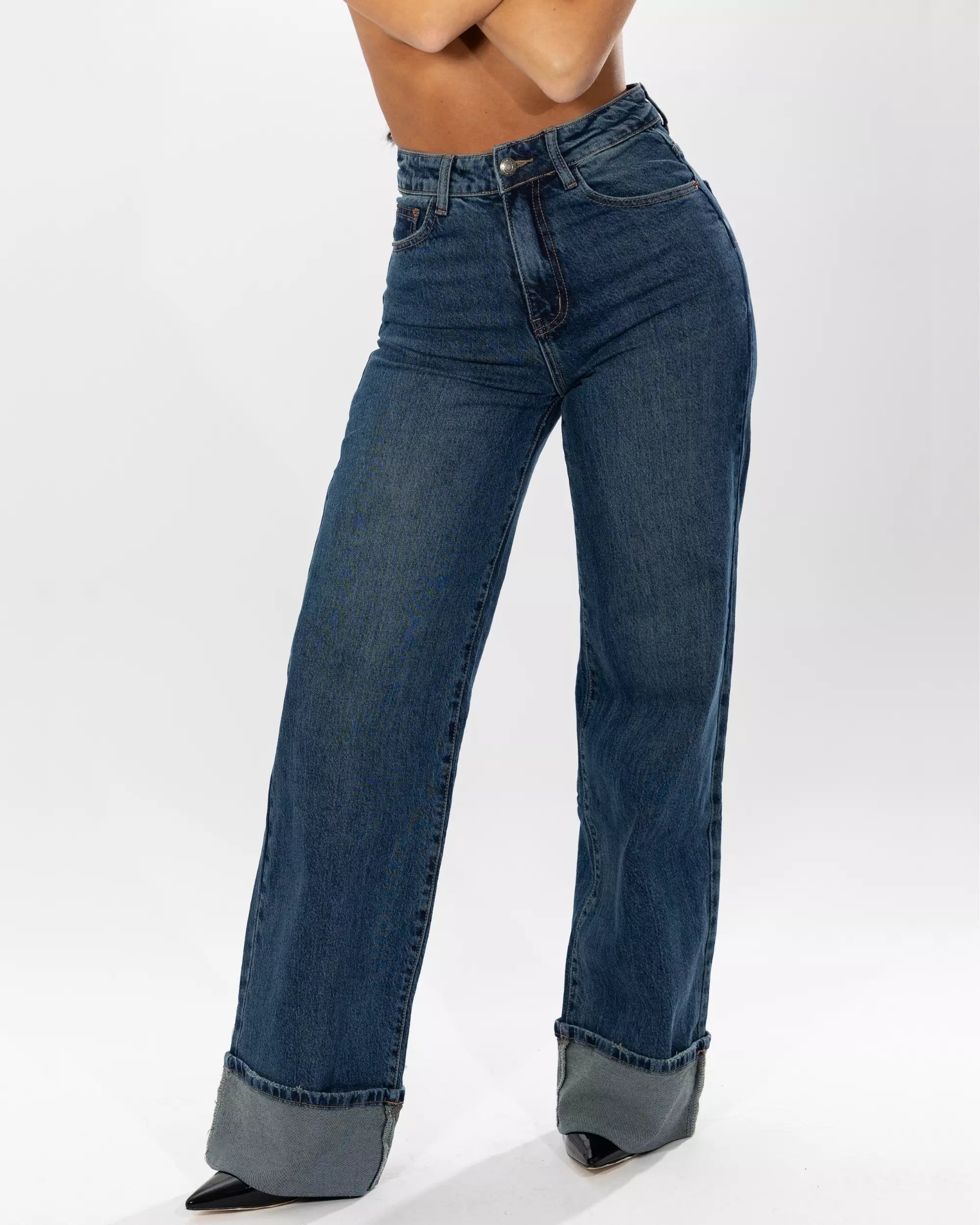 SERENA- JEANS A PALAZZO CON RISVOLTO