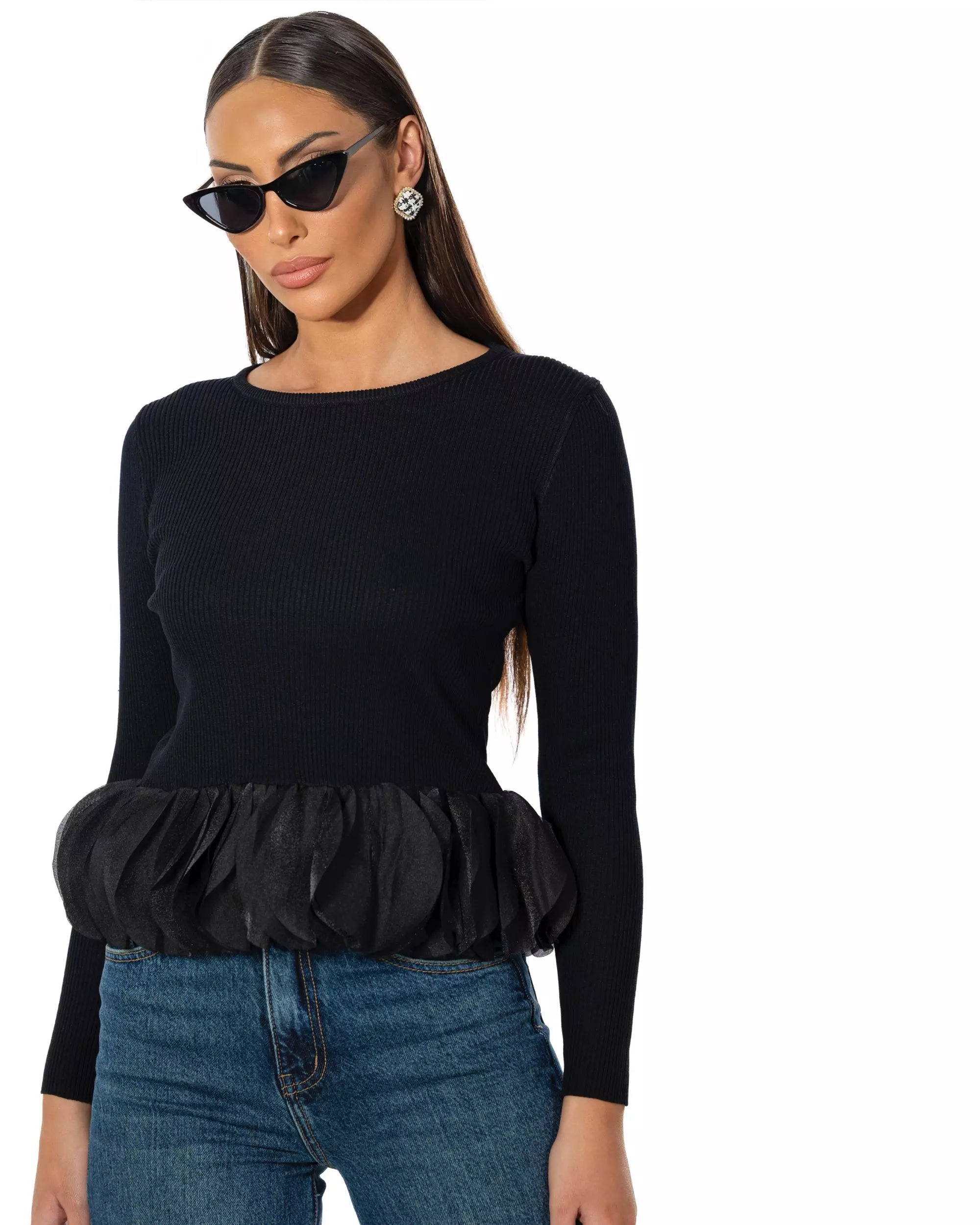 VICTORIA - MAGLIA CON BALZA IN CHIFFON