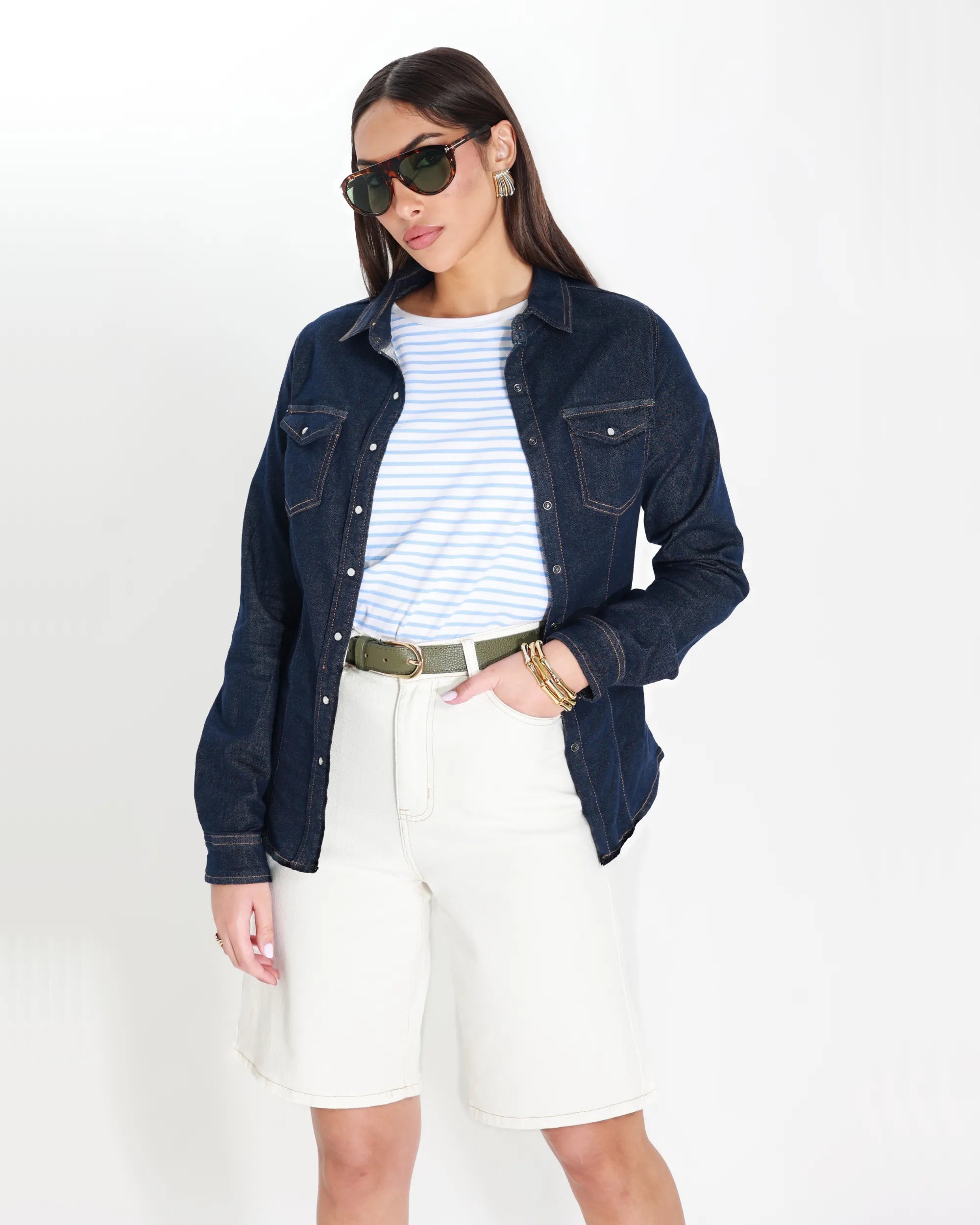 CAMICIA DENIM CON BOTTONI MADREPERLA