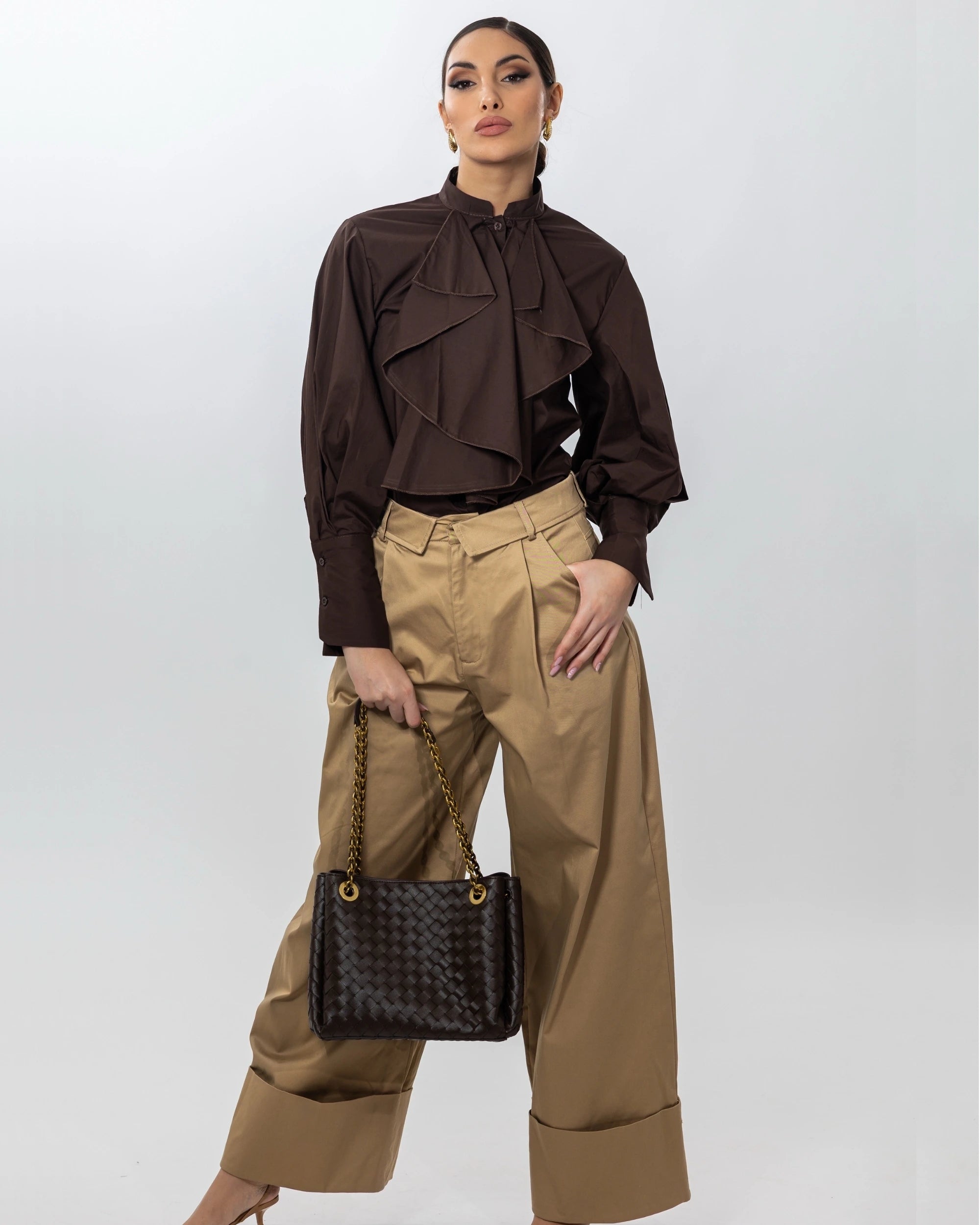 PANTALONE SAFARI PALAZZO CON RISVOLTO