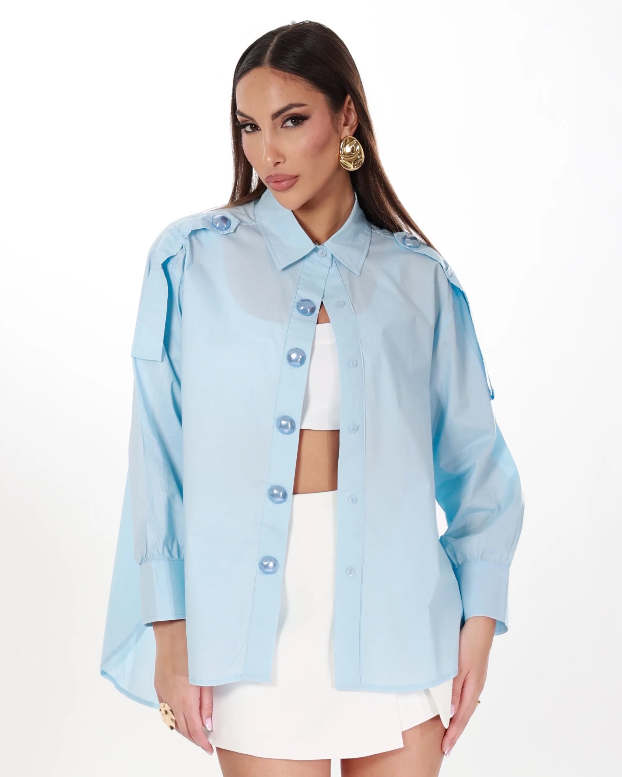 EVELIN - CAMICIA CON BOTTONI PERLATI TONO SU TONO