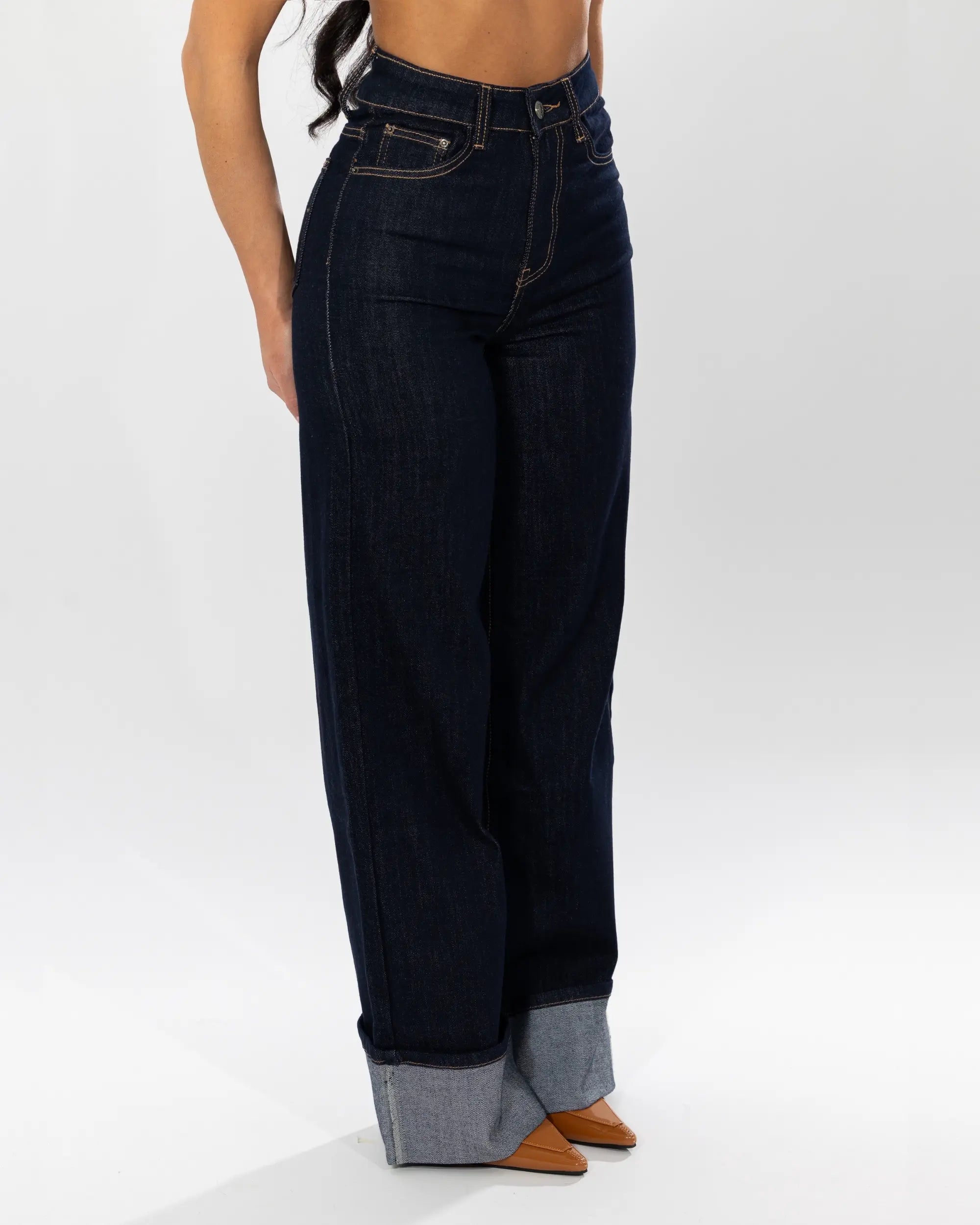 SERENA- JEANS A PALAZZO CON RISVOLTO