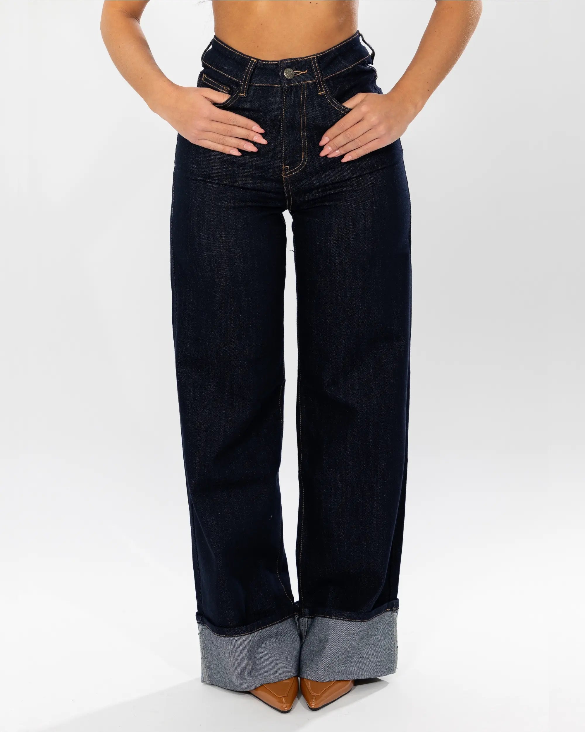 SERENA- JEANS A PALAZZO CON RISVOLTO