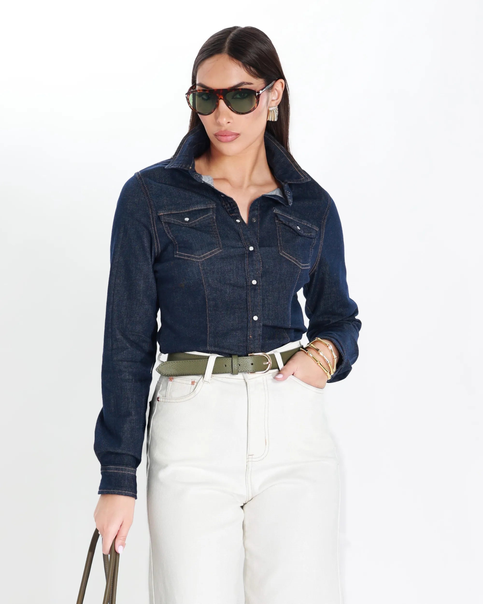 CAMICIA DENIM CON BOTTONI MADREPERLA
