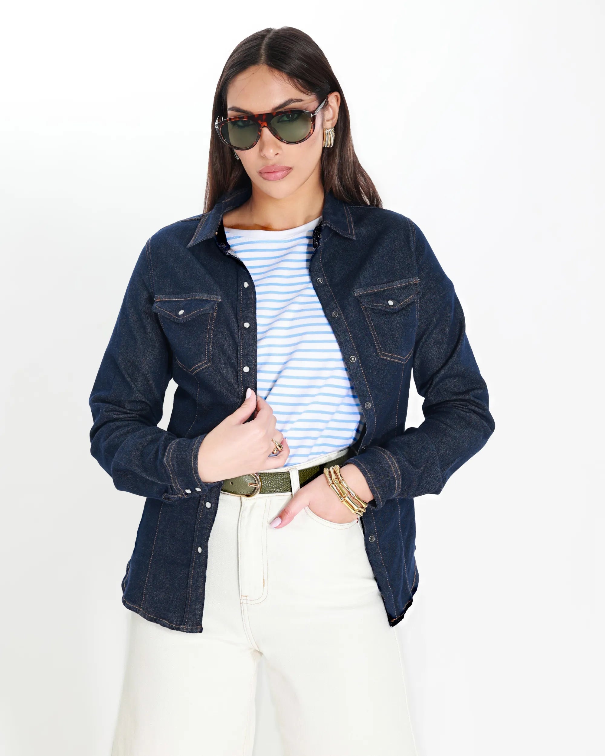 CAMICIA DENIM CON BOTTONI MADREPERLA