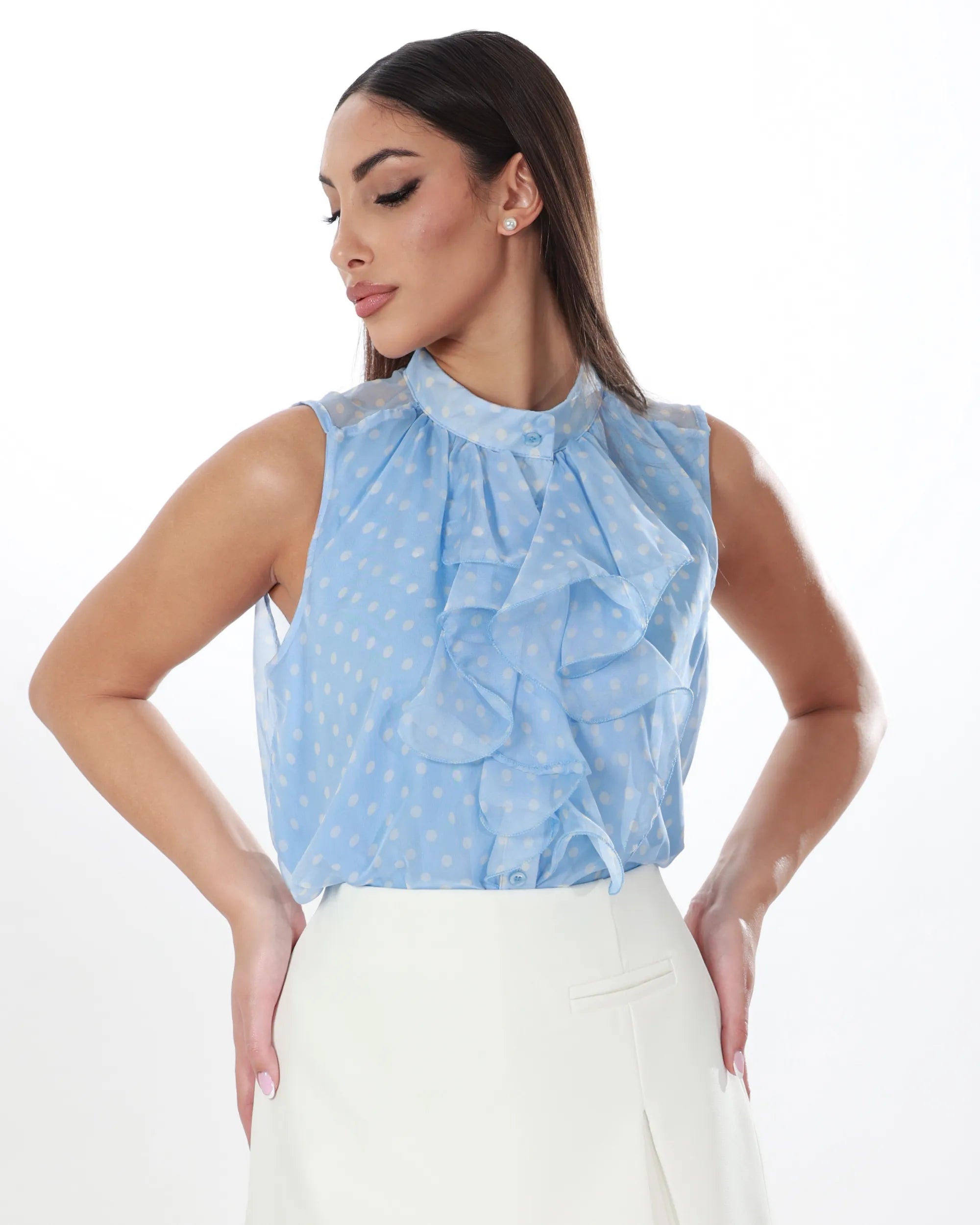 CAMICIA SMANICATA A POIS