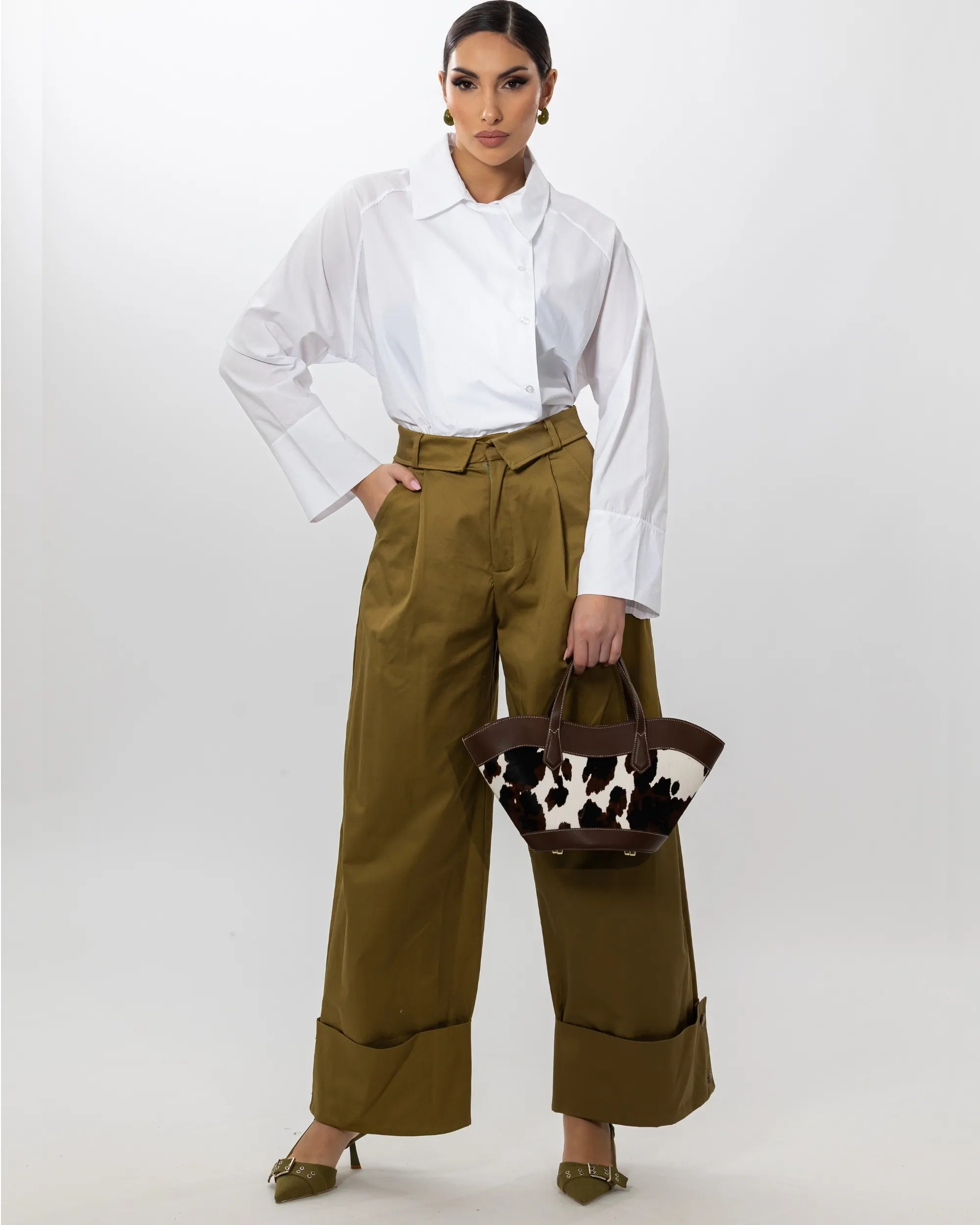 PANTALONE SAFARI PALAZZO CON RISVOLTO