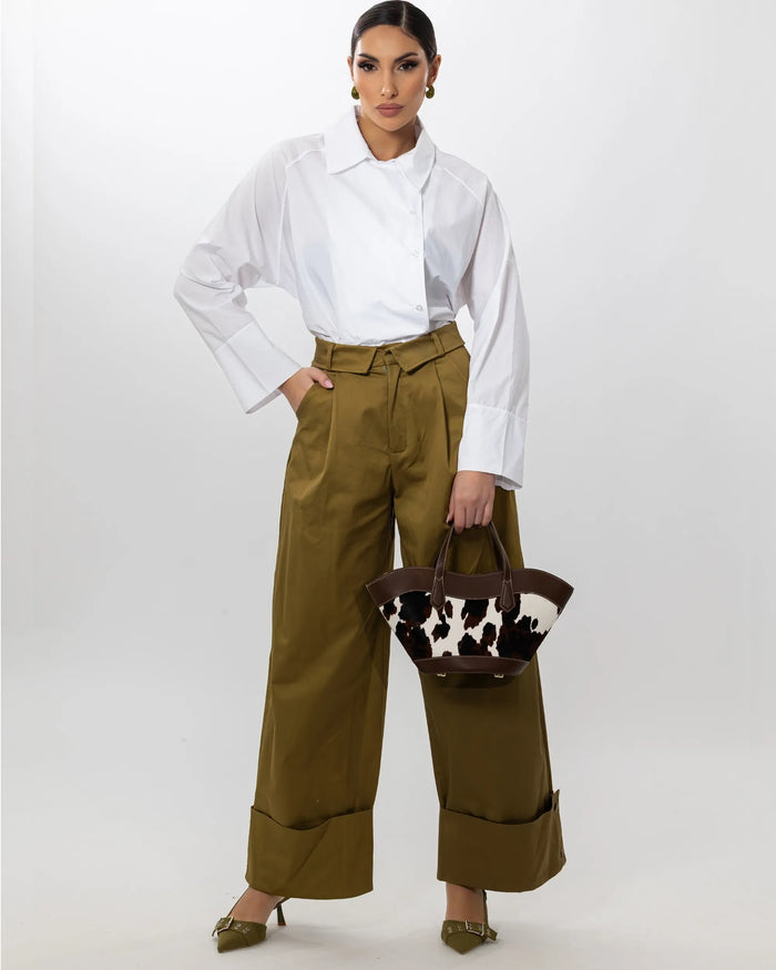 PANTALONE SAFARI PALAZZO CON RISVOLTO
