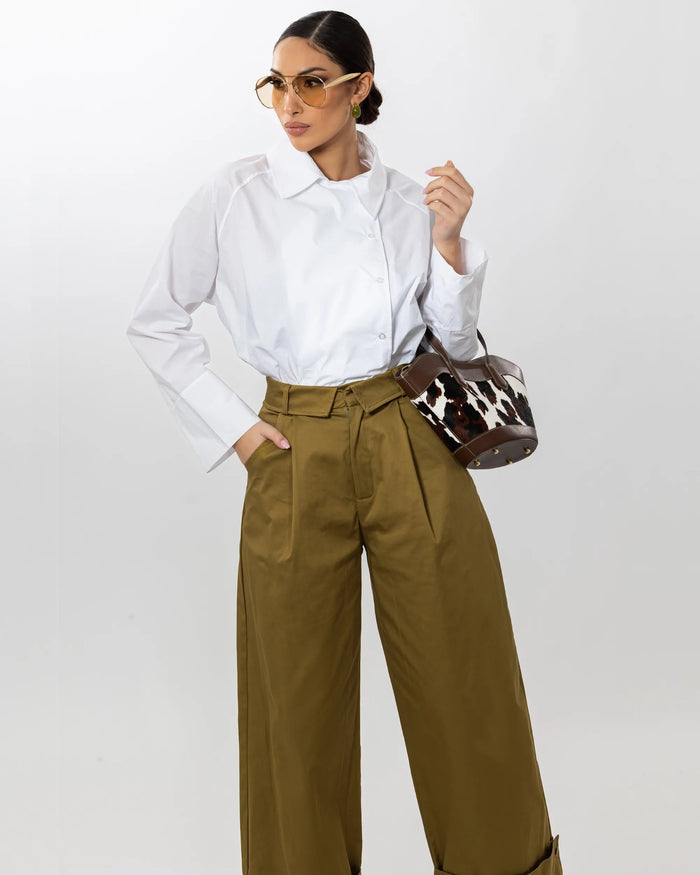 PANTALONE SAFARI PALAZZO CON RISVOLTO