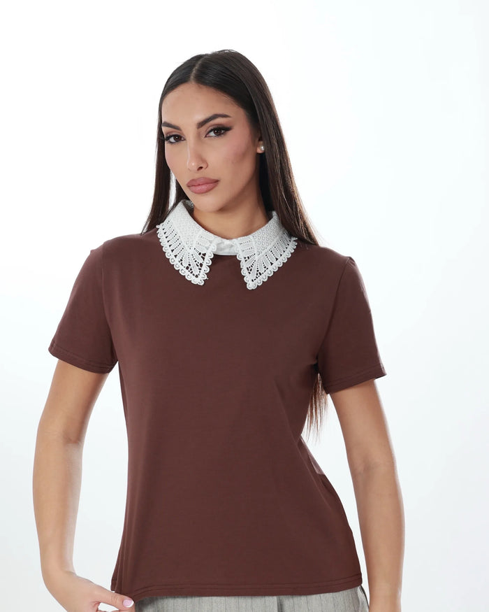 DALIA - POLO CON COLLETTO IN PIZZO