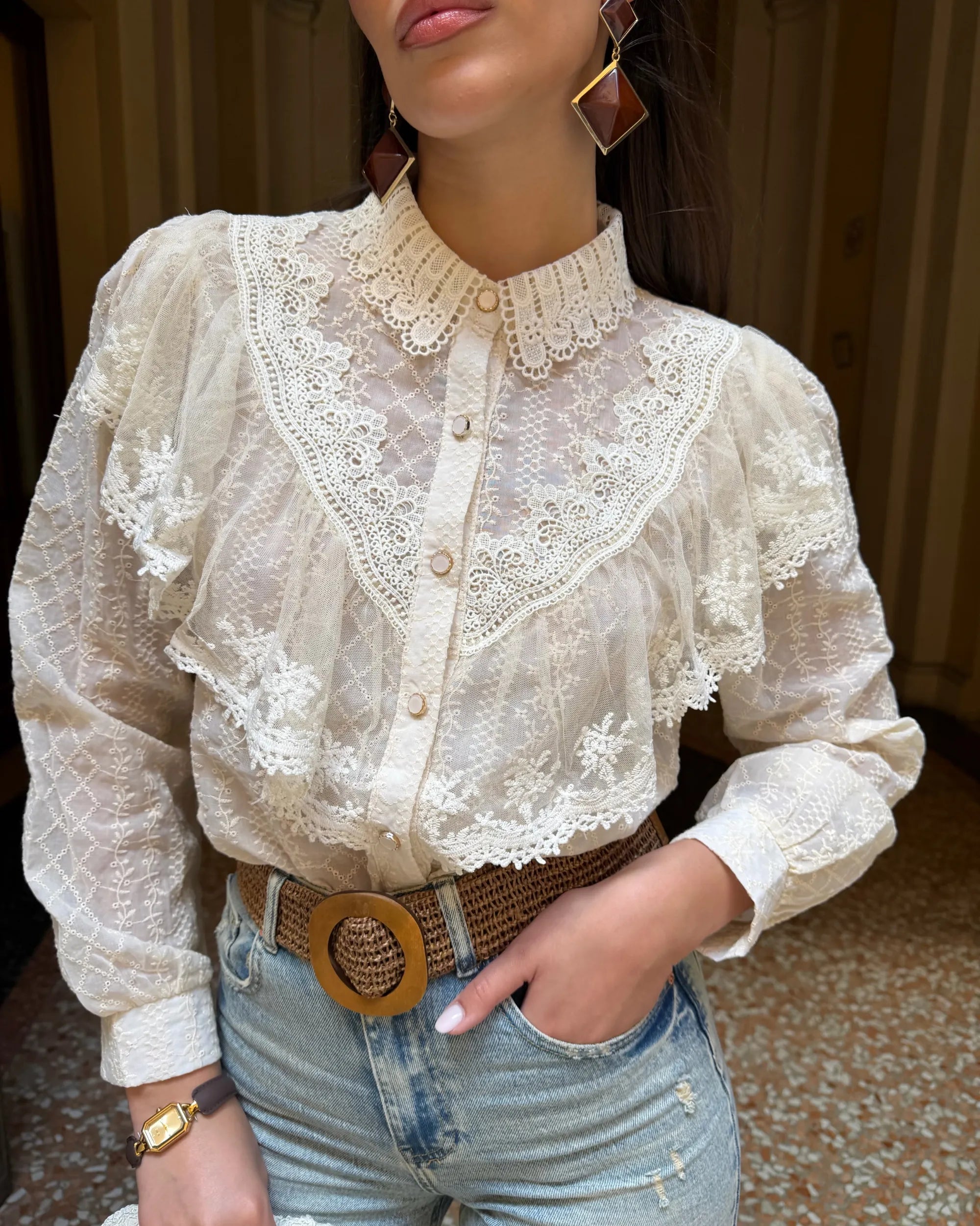 MARGARET- CAMICIA IN PIZZO CON VOLANT