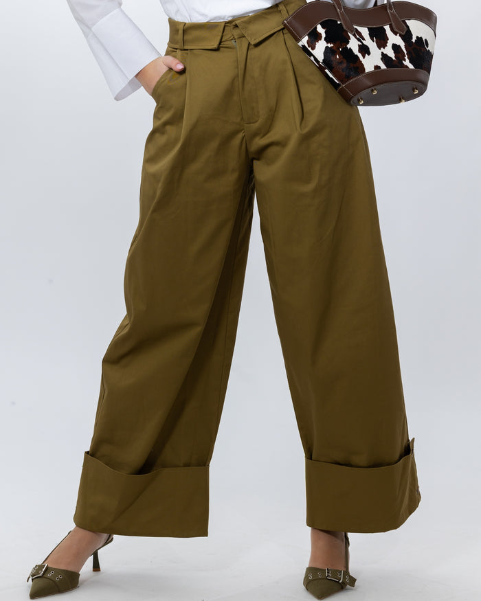 PANTALONE SAFARI PALAZZO CON RISVOLTO