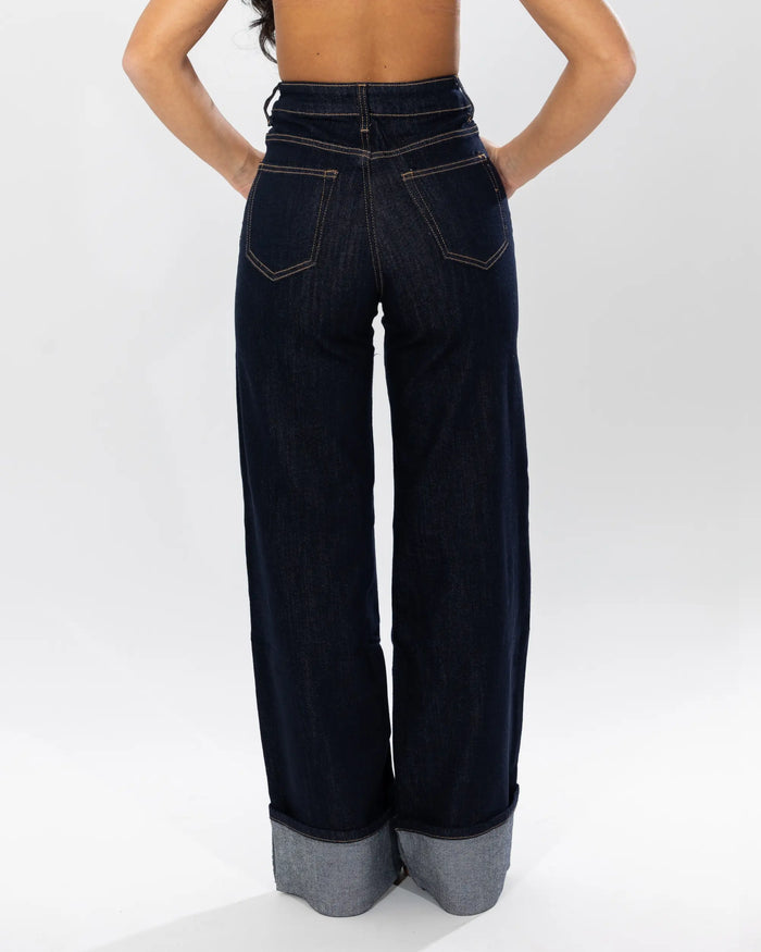 SERENA- JEANS A PALAZZO CON RISVOLTO