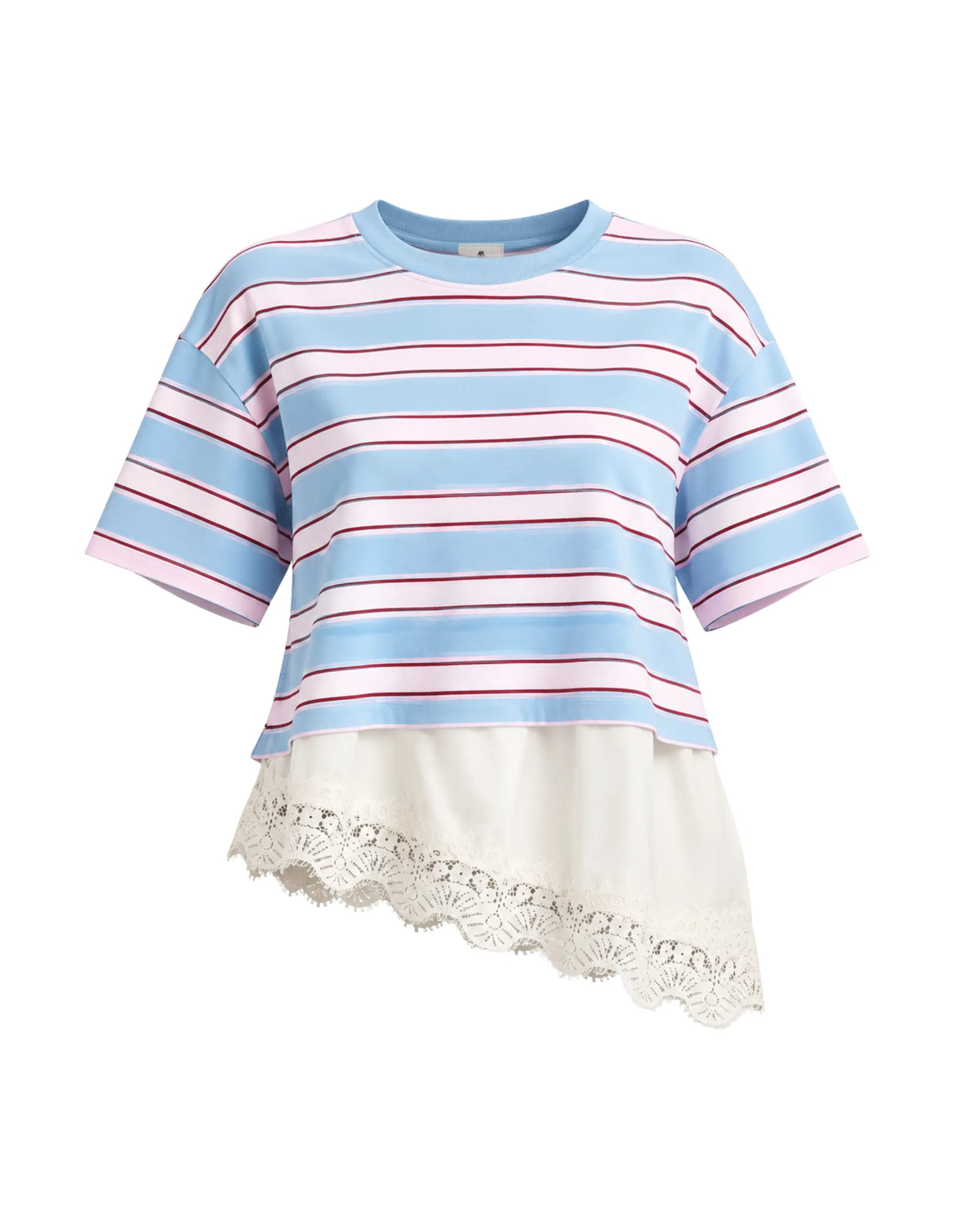 ALISON- T-SHIRT A RIGHE CON PIZZO ASIMMETRICA