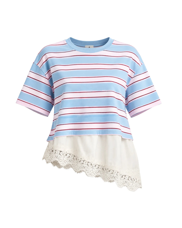 ALISON- T-SHIRT A RIGHE CON PIZZO ASIMMETRICA